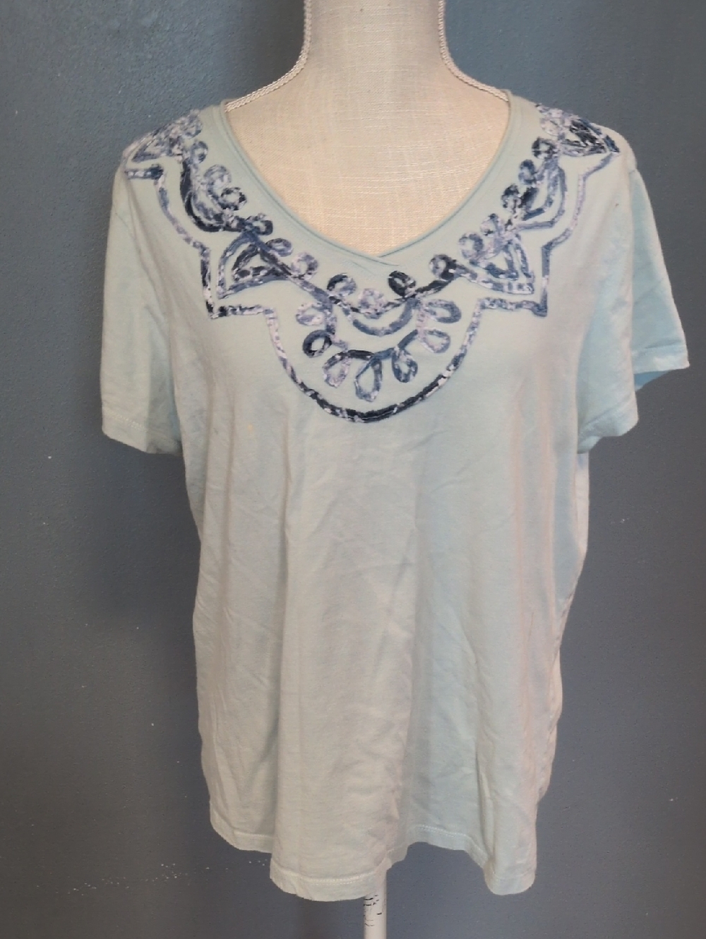 Vintage90's Embroidered Vneck Flowy ShortSleeve Blouse Coastal Nautical Festival